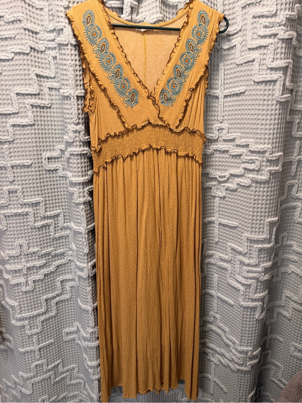 Mystree Mustard Maxi Dress with Turquoise Embroidery